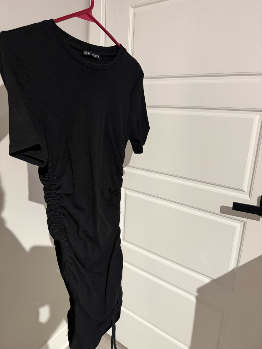 Zara Black Ruched Short Sleeve Dress